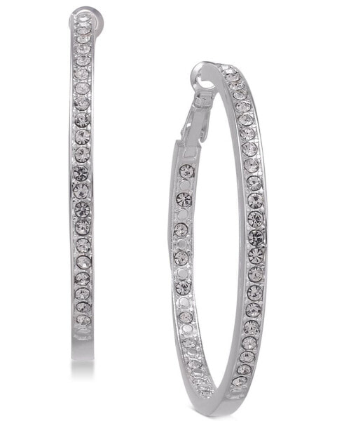 Large Crystal Inside Out Medium Hoop in Silver Plate Earrings