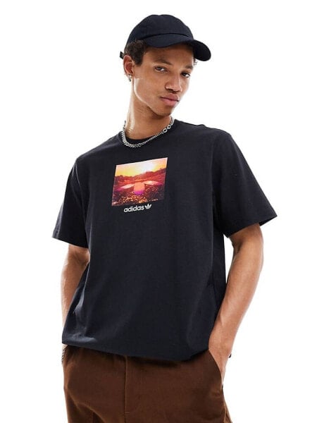 adidas Originals sunset graphic t-shirt in black