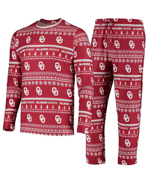 Men's Crimson Oklahoma Sooners Ugly Sweater Knit Long Sleeve Top and Pant Set