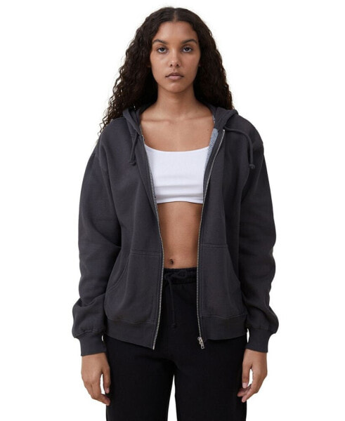 Women's Classic Washed Zip-Through Hoodie Sweater