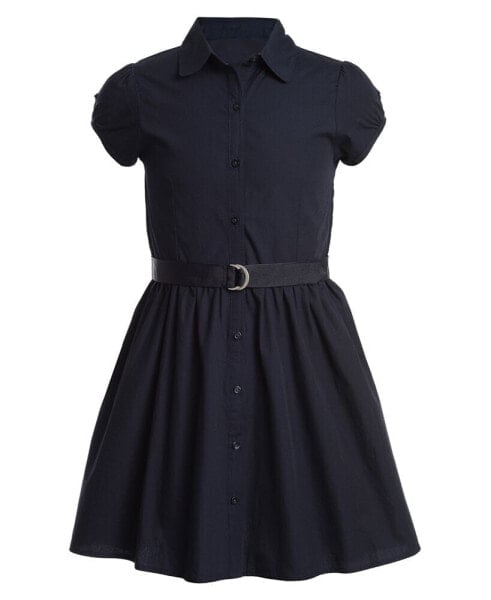 Little Girls Uniform Belted Poplin Shirt Dress