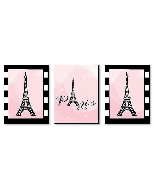 Paris, Ooh La La - Eiffel Tower Wall Art Decor - 7.5 x 10 inches Set of 3 Prints