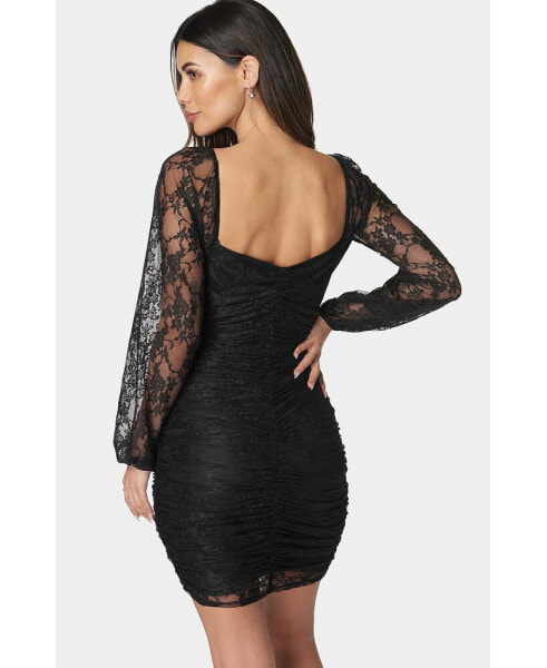 Women's Lace Square Neck Ruch Dress