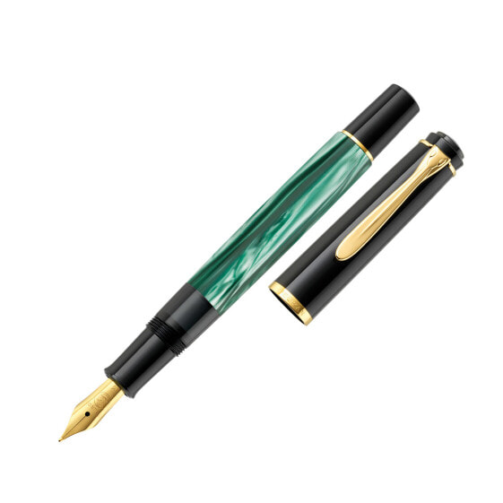 Pelikan 994103, Black, Gold, Green, Marble colour, Built-in filling system, Resin, Gold, Italic nib, Gold plated steel