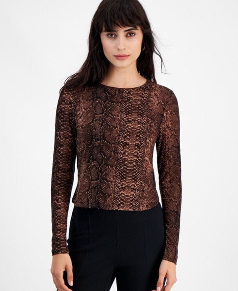 Women's Python-Print Long-Sleeve Jersey Top, Created for Macy's