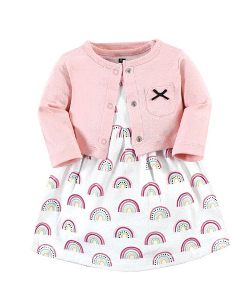 Toddler Girls Cotton Dress and Cardigan Set, Modern Rainbow