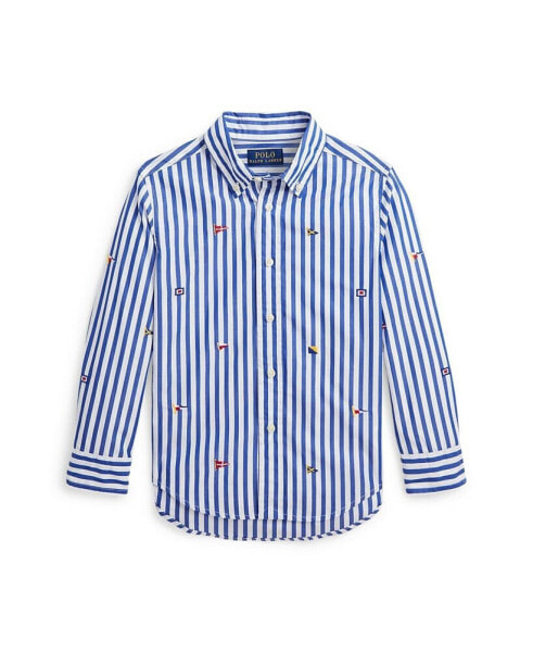 Toddler and Little Boys Sailing-Flag Striped Cotton Poplin Shirt