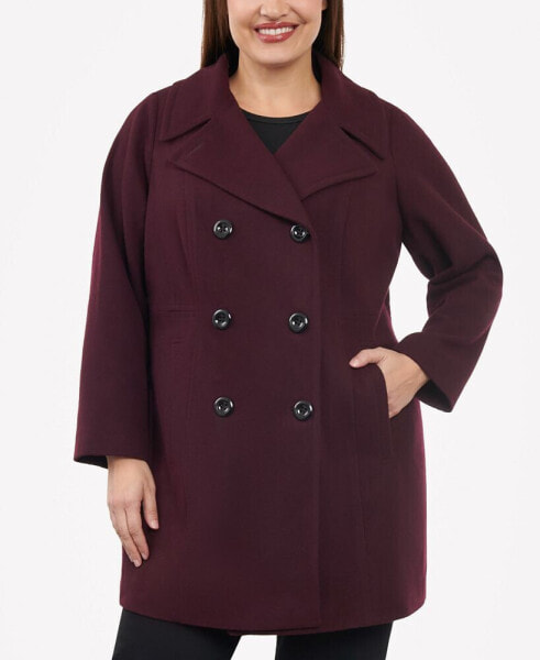 Women's Plus Size Notched-Collar Double-Breasted Peacoat, Created for Macy's