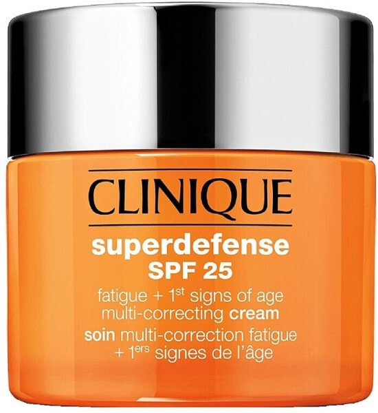 Erfrischende Gesichtscreme gegen Müdigkeit und die ersten Anzeichen der Hautalterung für trockene und Mischhaut - Clinique Superdefense SPF 25 Fatigue + 1st Signs Of Age Multi-Correcting Cream 30 ml