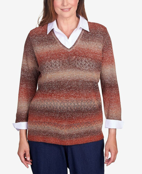 Women's Classic Space Dye with Woven Trim Layered Sweater