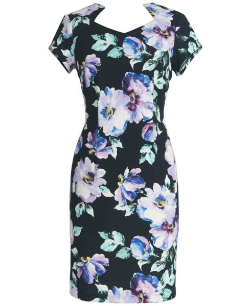 Women's Floral-Print Short-Sleeve Sheath Dress