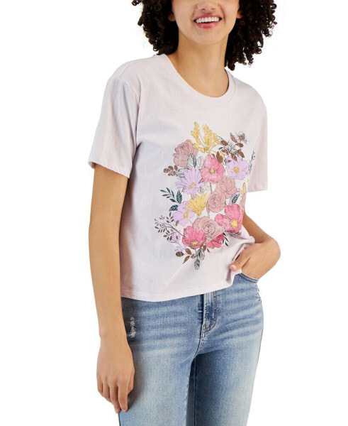 Juniors' Short-Sleeve Floral Graphic T-Shirt
