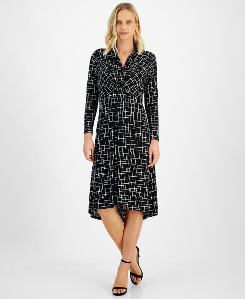 Petite V-Neck Long-Sleeve Jersey Midi Dress