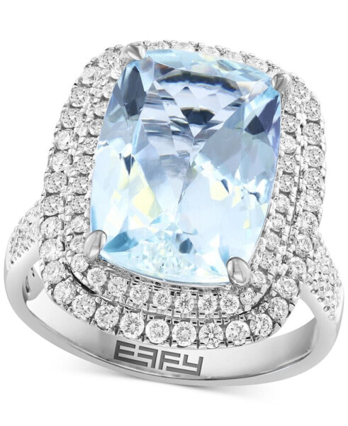 EFFY® Aquamarine (5-7/8 ct. t.w.) & Diamond (3/4 ct. t.w.) Double Halo Statement Ring in 14k White Gold