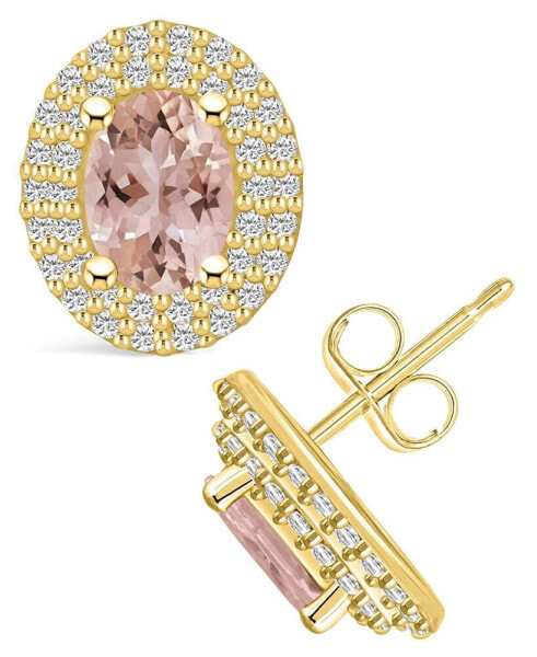 Morganite (1-3/8 ct. t.w.) and Diamond (1/2 ct. t.w.) Halo Stud Earrings in 14K Yellow Gold