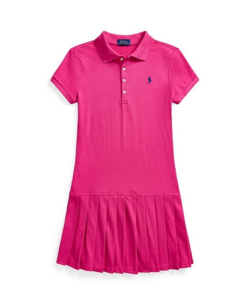 Big Girls Pleated Stretch Mesh Polo Dress