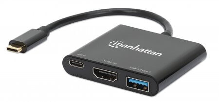 Manhattan USB-C Dock/Hub - Ports (x3): HDMI - USB-A and USB-C - With Power Delivery (100W) to USB-C Port (Note additional USB-C wall charger and USB-C cable needed) - Cable 10cm - Black - Three Year Warranty - Retail Box - Wired - USB 3.2 Gen 1 (3.1 Gen 1) Type-C -