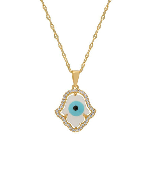 Mother of Pearl and Cubic Zirconia Hamsa Hand Pendant