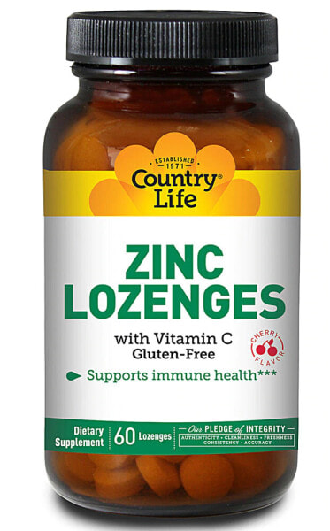 Country Life Zinc Lozenges with Vitamin C Cherry Цинковые пастилки с витамином С со вкусом вишни 60 пастилок
