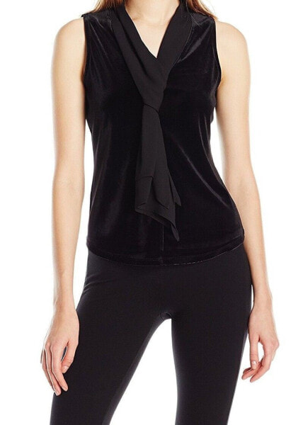 T Tahari Women's Lima Knit Sleeveless Top Velvet Tie Neck Black M