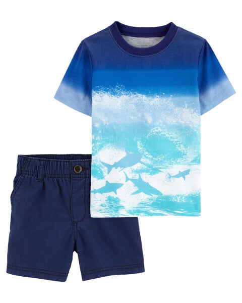Toddler 2-Piece Beach Print Ombre Tee & Stretch Chino Shorts Set 2T
