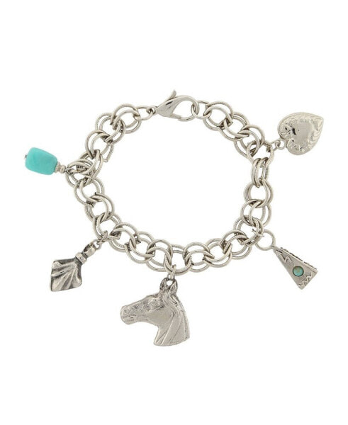 Silver-Tone Turquoise Color Accents and Multi-Charm Bracelet