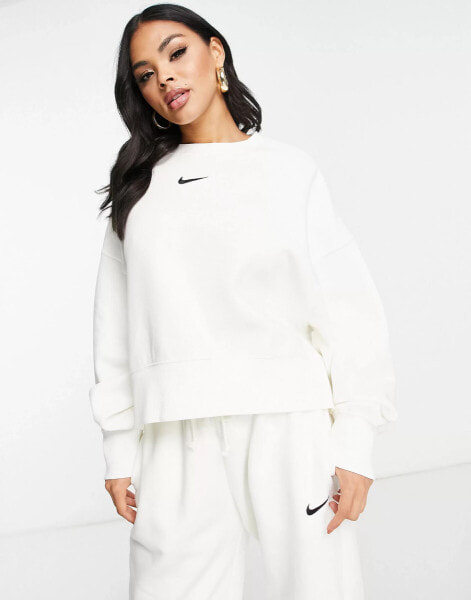 Nike mini swoosh oversized crop sweatshirt in sail white