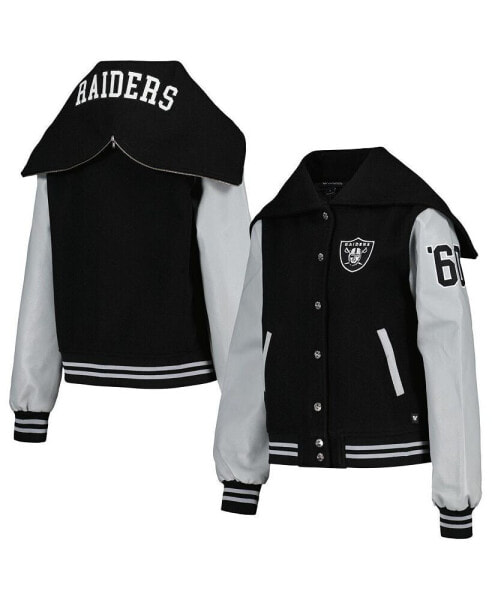 Women's Black Las Vegas Raiders Sailor Full-Snap Hooded Varsity Jacket