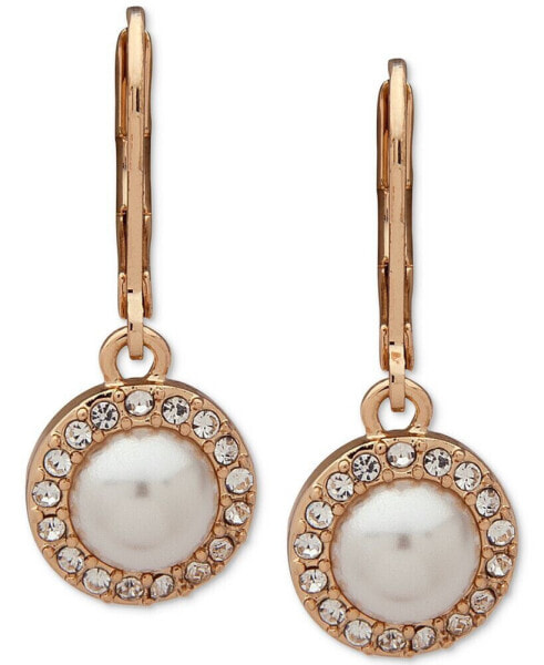 Gold-Tone Pavé & Imitation Pearl Halo Drop Earrings