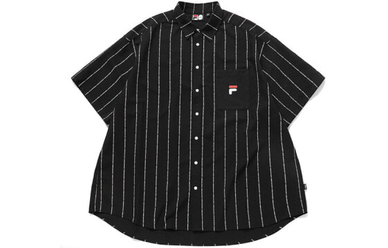 Рубашка мужская черная FILA FUSION 日系 полосатая
