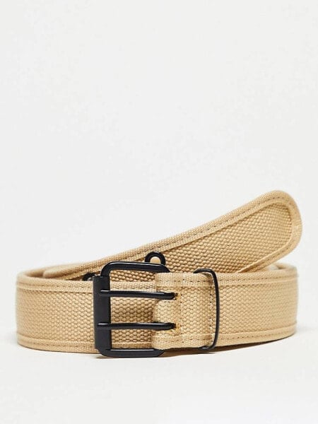 COLLUSION Unisex Y2K canvas double hole belt in stone 