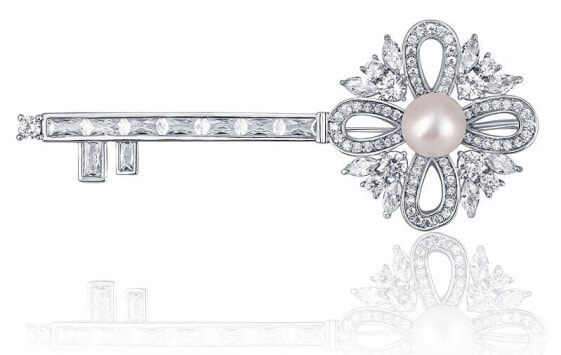 Beautiful brooch with a 2in1 pearl in the shape of a key JL0663