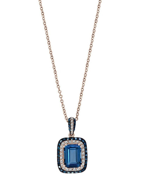 EFFY Collection eFFY® London Blue Topaz (2-1/5 ct. t.w.) & Diamond (1/3 ct. t.w.) 18" Pendant Necklace in 14k Rose Gold