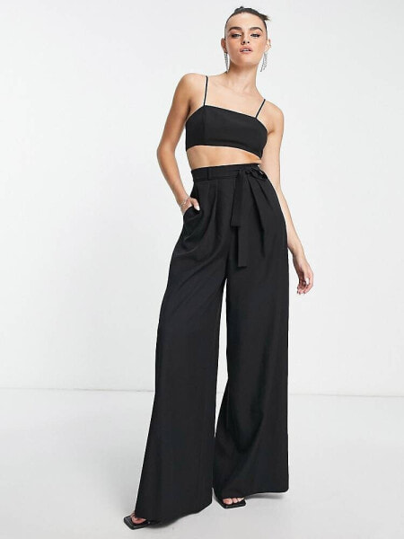 ASOS DESIGN tailored 2 in 1 cut out jumpsuit with belt in black