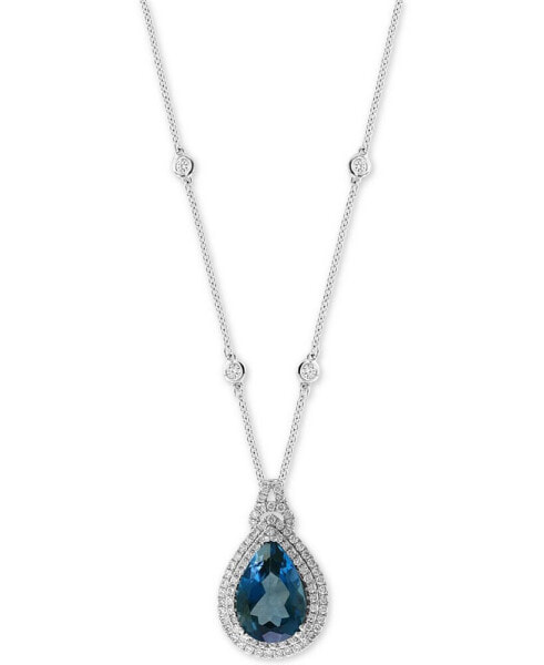 EFFY® London Blue Topaz (7-7/8 ct. t.w.) & Diamond (7/8 ct. t.w.) 18" Pendant Necklace in 14k White Gold