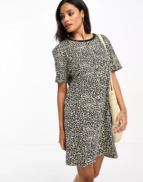 Brave Soul Cola t-shirt mini dress in leopard print