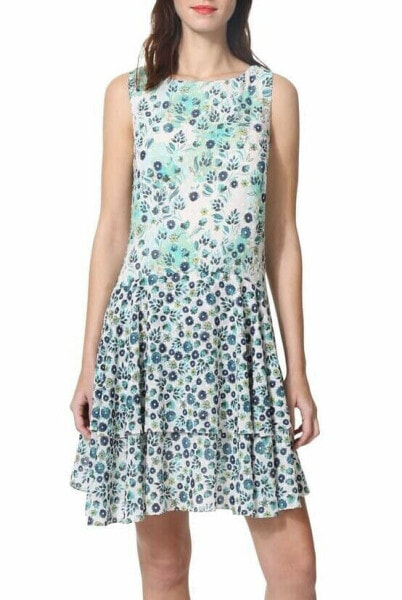 Donna Morgan 241378 Womens Floral Sleeveless Fit & Flare Dress Turquoise Size 12