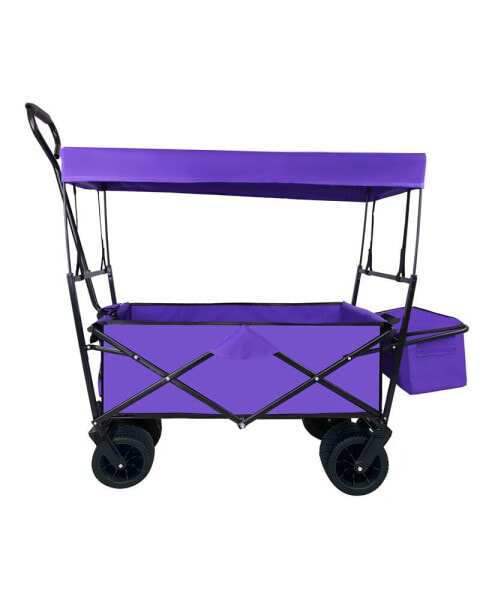 Folding Wagon with Canopy, All-Terrain Wheels, and Storage