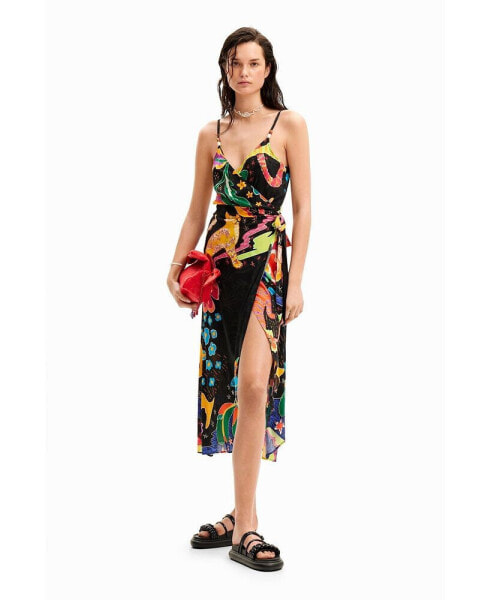 Women's Jungle design wrap midi dress