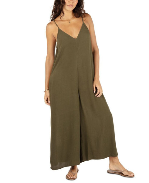 Juniors' Solid Waimea Wide-Leg V-Neck Jumpsuit