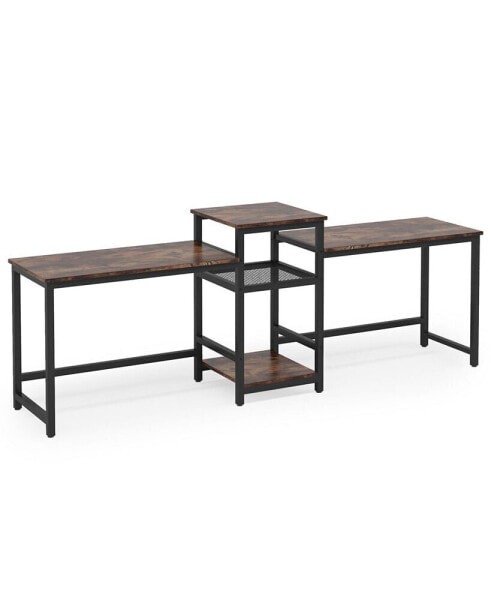 96.9" Double Computer Desk with Printer Shelf, Extra Long Two Person Desk Workstation with Storage Shelves, Large Office Desk Study Writing Table for Home Office