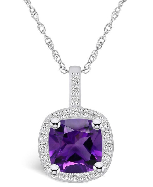 Amethyst (2 Ct. T.W.) and Diamond (1/4 Ct. T.W.) Halo Pendant Necklace in 14K White Gold