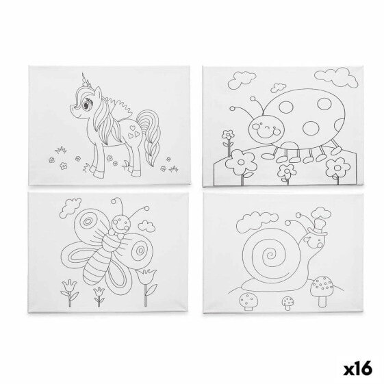 Полотно Белый Ткань 30 x 40 x 1,5 cm Для рисования Животные (16 штук)