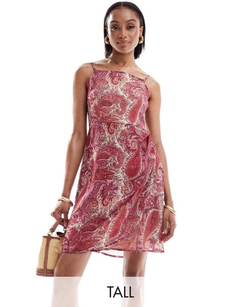 JDY Tall cami mini dress in pink paisley print