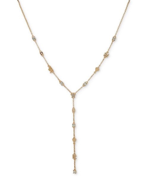 Gold-Tone Crystal Logo Lariat Necklace, 16" + 3" Extender