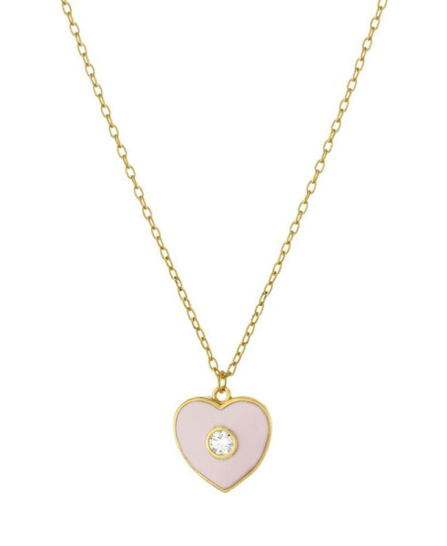 Clear Cubic Zirconia and Pink Enameled Heart Pendant