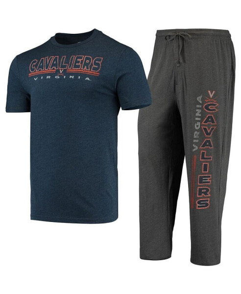 Men's Heathered Charcoal, Navy Distressed Virginia Cavaliers Meter T-shirt and Pants Sleep Set