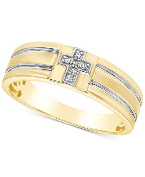 Men's Diamond Accent Cross Band in 10k Yellow Gold & White Gold