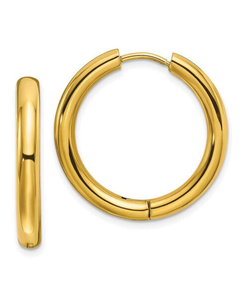 Stainless Steel Polished Yellow plated Hinged Hoop Earrings