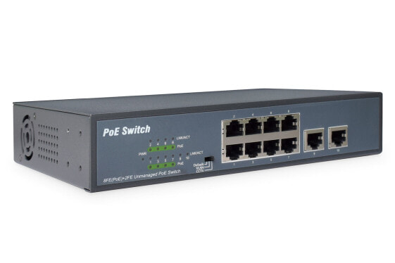 DIGITUS 8-Port Fast Ethernet PoE Netwrkswitch, Desktop, unmanaged, 2 Uplink Ports RJ45,120 W, af/at